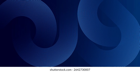 Líneas redondeadas diagonales geométricas brillantes azules Abstractas sobre fondo azul oscuro degradado . Líneas azules brillantes modernas de la curva. Concepto futurista de la tecnología. Traje para curva, telón de fondo, Anuncio, Plantillas.