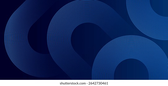 Abstract blue glowing geometric diagonal rounded lines on dark blue gradient background . Modern shiny blue curve lines.Futuristic technology concept . Suit for curve, backdrop, banner, templates.