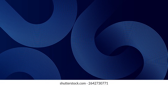 Abstract blue glowing geometric diagonal rounded lines on dark blue gradient background . Modern shiny blue curve lines.Futuristic technology concept . Suit for curve, backdrop, banner, templates.