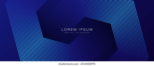 Abstract blue glowing geometric lines on dark blue background. Modern shiny blue hexagon lines pattern. Geometric stripe line art design. Technology futuristic concept. Vector illustration