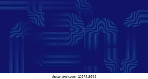 Abstract blue glowing geometric lines on dark background. Modern shiny blue rounded square outline pattern. Futuristic technology concept. Perfect for posters, covers, banners, presentations