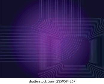 Abstract blue glowing geometric lines on dark background. Modern shiny blue rounded square lines pattern. Futuristic technology concept. Suit for poster, cover, banner, presentation, website, flyer