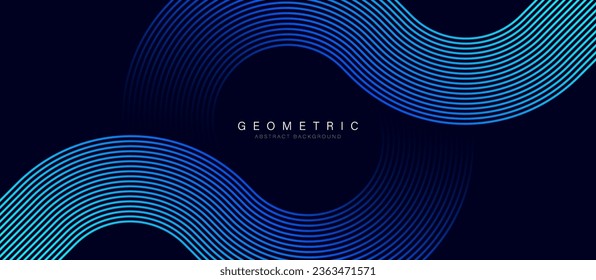 Abstract blue glowing geometric lines on dark background. Geometric stripe line art design. Modern shiny blue gradient lines. Futuristic concept. Suit for poster, cover, banner, presentation, website