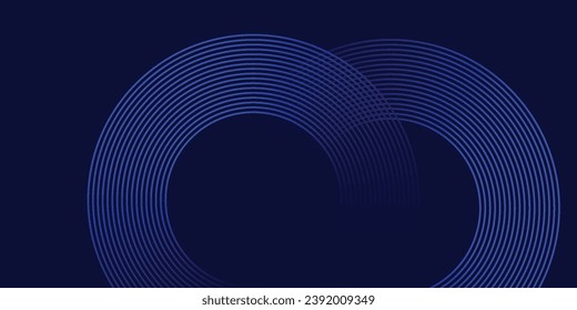 Resumen de líneas geométricas brillantes azules sobre fondo azul oscuro. Patrón moderno de líneas de círculo azul brillante. Concepto de tecnología futurista. Traje para portada, afiche, banner, folleto, cabecera, vector del sitio web 