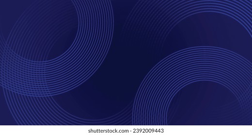 Abstract blue glowing geometric lines on dark blue background. Modern shiny blue circle lines pattern. Futuristic technology concept. Suit for cover, poster, banner, brochure, header, website