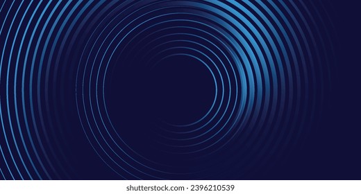 Abstract blue glowing geometric lines on dark blue background. Modern shiny blue circle lines pattern. Futuristic technology concept