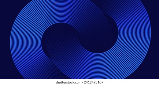 Abstract blue glowing geometric lines on dark blue background. Modern shiny blue circle lines pattern. Futuristic technology concept. Suit for cover, poster, banner, brochure, header, website  blue