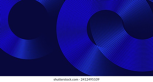 Abstract blue glowing geometric lines on dark blue background. Modern shiny blue circle lines pattern. Futuristic technology concept. Suit for cover, poster, banner, brochure, header, website arts