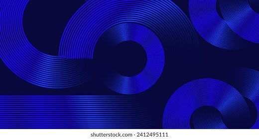 Abstract blue glowing geometric lines on dark blue background. Modern shiny blue circle lines pattern. Futuristic technology concept. Suit for cover, poster, banner, brochure, header, website vector