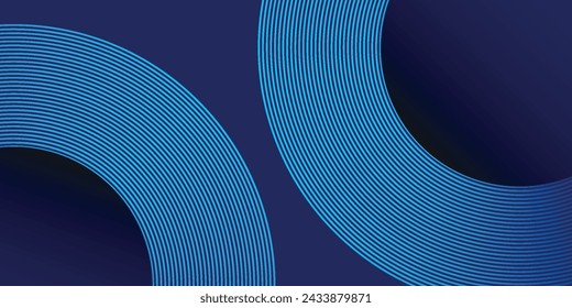 Abstract blue glowing geometric lines on dark blue background. Modern shiny blue circle lines pattern