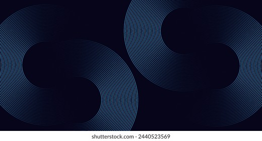 Abstract blue glowing geometric lines on dark blue background. Modern shiny blue circle lines pattern. Futuristic technology concept. Suit for cover, poster, banner, brochure, header, website