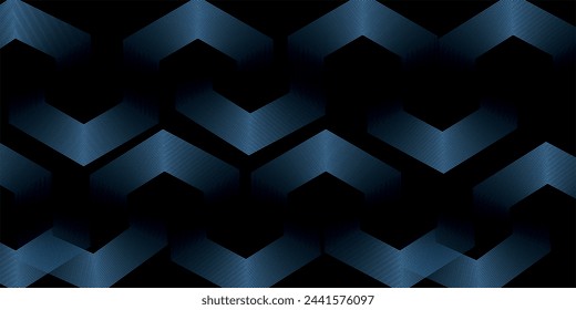 Abstract blue glowing geometric lines on dark blue background. Modern shiny blue hexagon lines pattern. Geometric line art design.