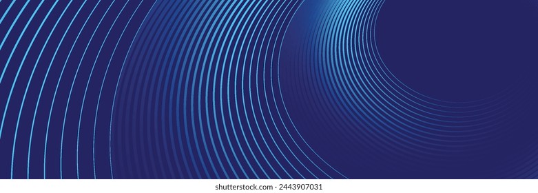 Abstract blue glowing geometric lines on dark blue background. Modern shiny blue circle lines pattern. Futuristic technology concept