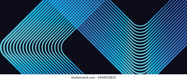Abstract blue glowing geometric lines on dark background. Modern shiny blue rounded square lines pattern. Futuristic technology concept. EPS10