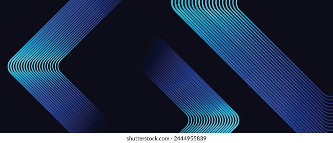 Abstract blue glowing geometric lines on dark background. Modern shiny blue rounded square lines pattern. Futuristic technology concept. EPS10