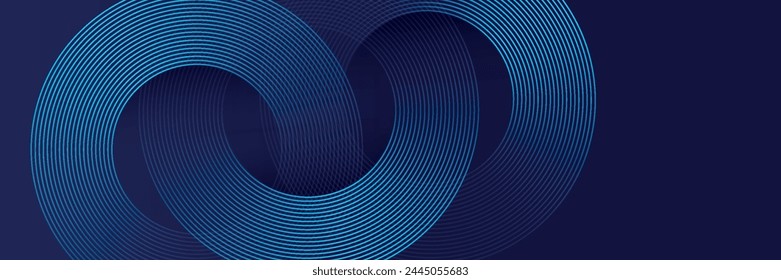 Abstract blue glowing geometric lines on dark blue background. Modern shiny blue circle lines pattern. Futuristic technology concept. Suit for cover, poster, banner eps 10.