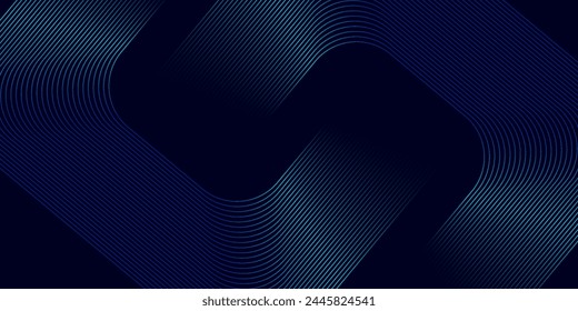 Abstractas azul brillante líneas geométricas sobre fondo oscuro. Diseño moderno de líneas cuadradas redondeadas azules brillantes. Concepto de tecnología futurista.