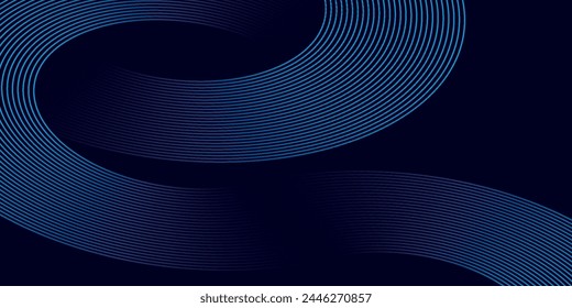 Abstract blue glowing geometric lines on dark blue background. Modern shiny blue circle lines pattern. Futuristic technology concept