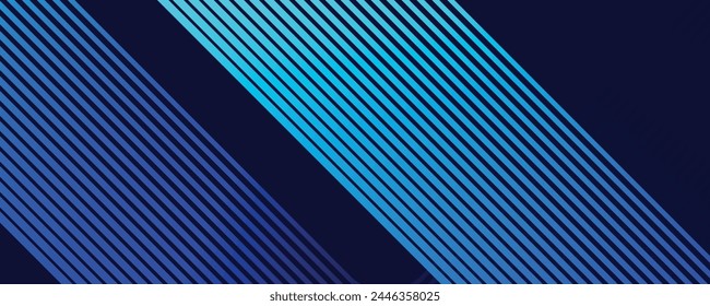Abstract blue glowing geometric lines on dark background. Modern shiny blue rounded square lines pattern.