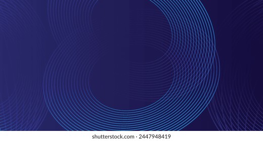 Abstract blue glowing geometric lines on dark blue background. Modern shiny blue circle lines pattern. Futuristic technology concept.