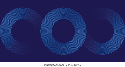 Abstract blue glowing geometric lines on dark blue background. Modern shiny blue circle lines pattern. Futuristic technology concept. Suit for cover, poster, banner, brochure, header,