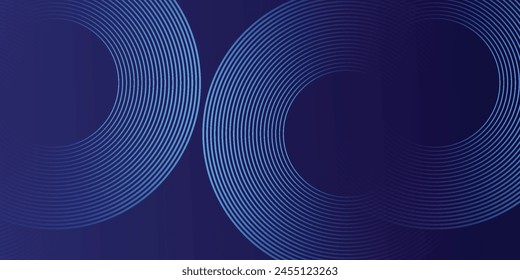 Abstract blue glowing geometric lines on dark blue background. Modern shiny blue circle lines pattern. Futuristic technology concept