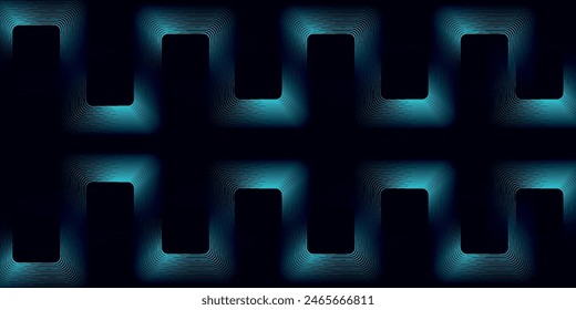Abstract blue glowing geometric lines on dark background. Modern shiny blue rounded square lines pattern. Futuristic technology concept.	