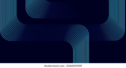 Abstractas azul brillante líneas geométricas sobre fondo oscuro. Diseño moderno de líneas cuadradas redondeadas azules brillantes. Concepto de tecnología futurista.