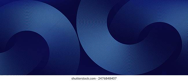 Abstractas azul brillante líneas geométricas sobre fondo azul oscuro. Patrón moderno de líneas de círculo azul brillante. Concepto de tecnología futurista. Traje para la cubierta, póster, Anuncio, folleto, cabecera, Sitio web