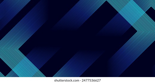 Abstractas azul brillante líneas geométricas sobre fondo oscuro. Diseño moderno de líneas cuadradas redondeadas azules brillantes. Concepto de tecnología futurista.