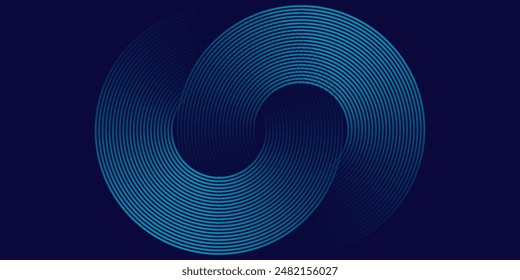 Abstract blue glowing geometric lines on dark blue background. Modern shiny blue circle lines pattern. Futuristic technology concept. Suit for cover, poster, banner, brochure, modern circle