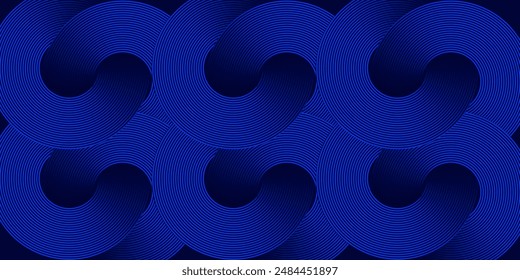 Abstract blue glowing geometric lines on dark blue background. Modern shiny blue circle lines pattern. Futuristic technology concept. Suit for cover, poster, banner, brochure, header, website blue.