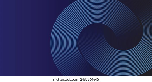 Abstract blue glowing geometric lines on dark blue background. Modern shiny circle lines pattern. Futuristic technology concept. Suit for cover, poster, banner, brochure, header, website vector