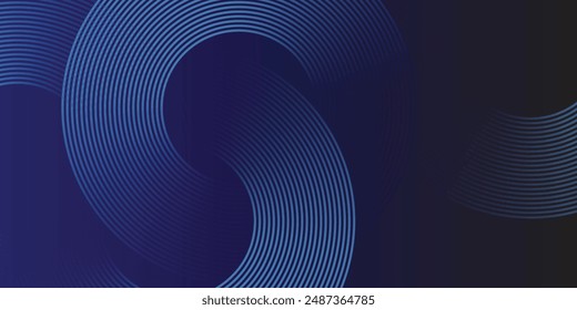 Abstractas azul brillante líneas geométricas sobre fondo azul oscuro. Patrón moderno de líneas de círculo brillante. Concepto de tecnología futurista. Traje para la cubierta, póster, Anuncio, folleto, cabecera, Vector de Sitio web