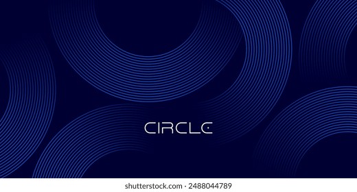 Abstract blue glowing geometric lines on dark blue background. Modern shiny blue circle lines pattern. Futuristic technology concept. Suit for cover, poster, banner, brochure, header, website