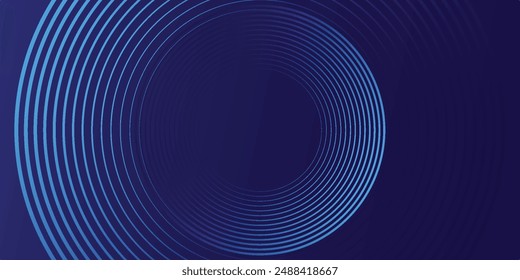 Abstrakte blau leuchtende geometrische Linien auf dunkelblauem Hintergrund. Moderne glänzend blaue Kreis Linien Muster. Futuristisches Technologiekonzept. Anzug für Cover, Poster, Banner, Broschüre, Header, Website