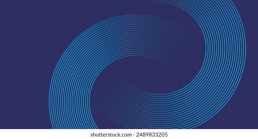 Abstract blue glowing geometric lines on dark blue background. Modern shiny blue circle lines pattern. Futuristic technology concept. Suit for cover, poster, banner, brochure, header, website