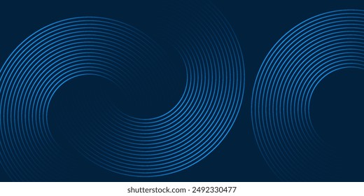 Abstractas líneas geométricas brillantes azules sobre fondo gris. Patrón moderno de líneas de círculo azul brillante. Concepto de tecnología futurista. Traje para la cubierta, póster, Anuncio, folleto, cabecera, Vector de Sitio web