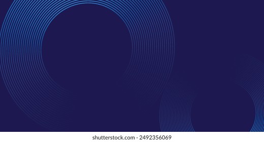 Abstract blue glowing geometric lines on dark blue background. Modern shiny blue circle lines pattern. Futuristic technology concept. Suit for cover, poster, banner, brochure, header,