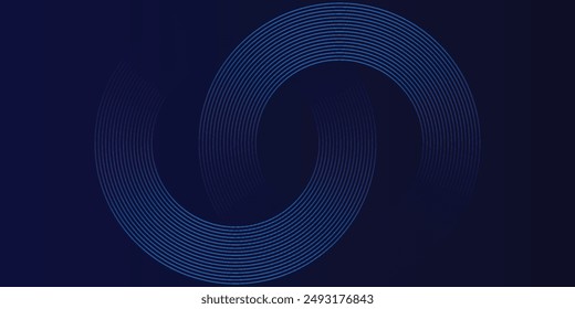 Abstract blue glowing geometric lines on dark blue background. Modern shiny blue circle lines pattern. Futuristic technology concept. Suit for cover, poster, banner, brochure, header, website