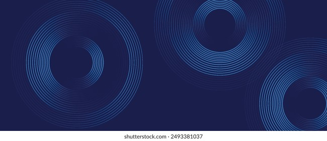 Abstract blue glowing geometric lines on dark blue background. Modern shiny blue circle lines pattern. Futuristic technology concept. Suit for cover, poster, banner, brochure, header, website