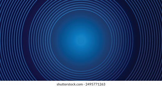 Abstract blue glowing geometric lines on dark blue background. Modern shiny blue circle lines pattern. Futuristic technology concept. Suit for cover, poster, banner, brochure, header, website