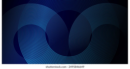 Líneas geométricas brillantes azules Abstractas sobre fondo azul oscuro. Moderno patrón de líneas de círculo azul brillante. Concepto de tecnología futurista. Traje para la cubierta, cartel, Anuncio, folleto, cabecera, Sitio web