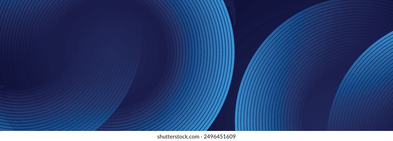 Abstract blue glowing geometric lines on dark blue background. Modern shiny blue circle lines pattern. Futuristic technology concept