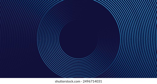 Abstract blue glowing geometric lines on dark blue background. Modern shiny blue circle lines pattern. Futuristic technology concept. Suit for cover modern