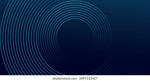 Abstract blue glowing geometric lines on dark blue background. Modern shiny blue circle lines pattern. Futuristic technology concept. Suit for cover, poster, banner, header, website.eps10	