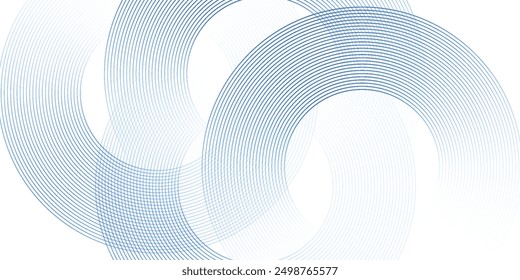 Abstrakte blaue leuchtende geometrische Linien auf dunkelblauem Hintergrund. Moderne glänzende blaue Kreislinien Muster. Futuristisches Technologiekonzept. Anzug für Abdeckung moderne Kunst Linie Kreis Hintergrund dunkelblau