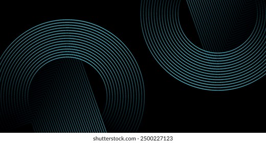 Abstract blue glowing geometric lines on dark blue background. Modern shiny blue circle lines pattern. Futuristic technology concept. Suit for cover, poster, banner, brochure, header, 