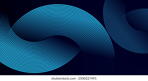 Líneas geométricas brillantes azules Abstractas sobre fondo azul oscuro. Moderno patrón de líneas de círculo azul brillante. Concepto de tecnología futurista. Traje para la cubierta, cartel, Anuncio, folleto, cabecera, Sitio web