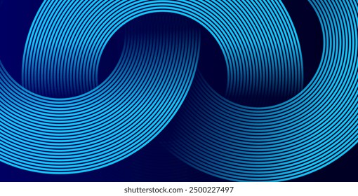 Líneas geométricas brillantes azules Abstractas sobre fondo azul oscuro. Moderno patrón de líneas de círculo azul brillante. Concepto de tecnología futurista. Traje para la cubierta, cartel, Anuncio, folleto, cabecera, Sitio web